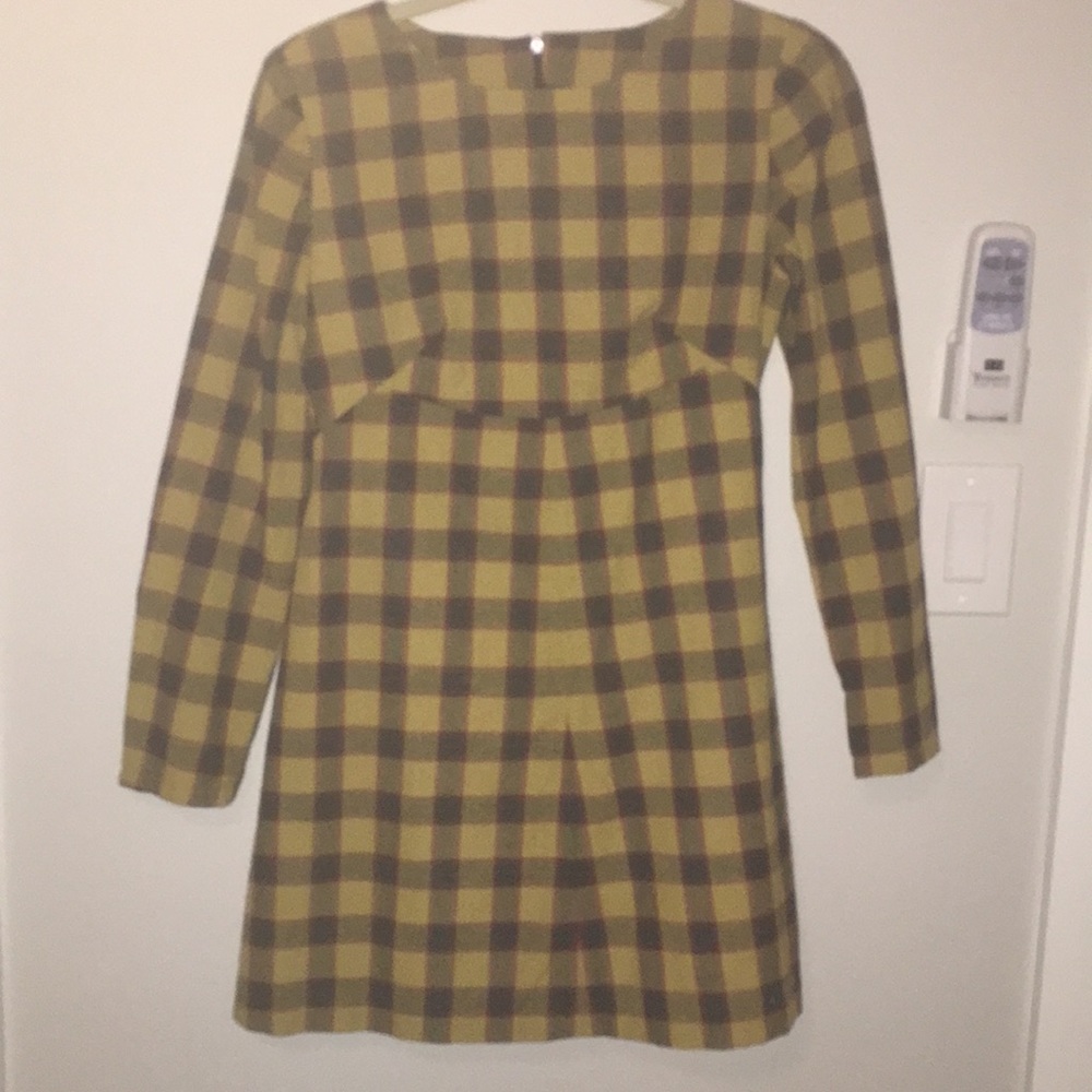 vintage yellow plaid mini dress